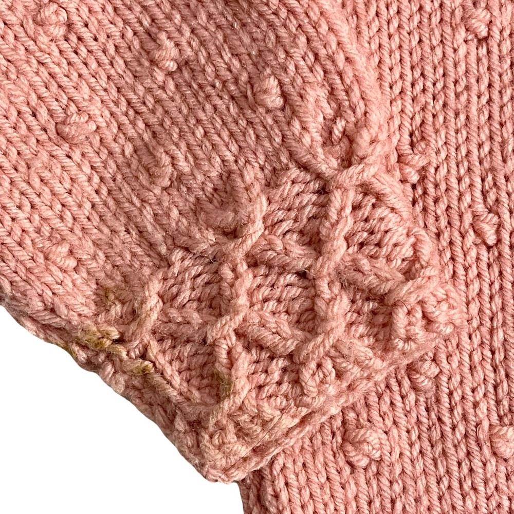 Hand knit Pink Long Sleeve Button Front Crew Neck Cardigan Sweater Vintage 80’s - Picture 5 of 7